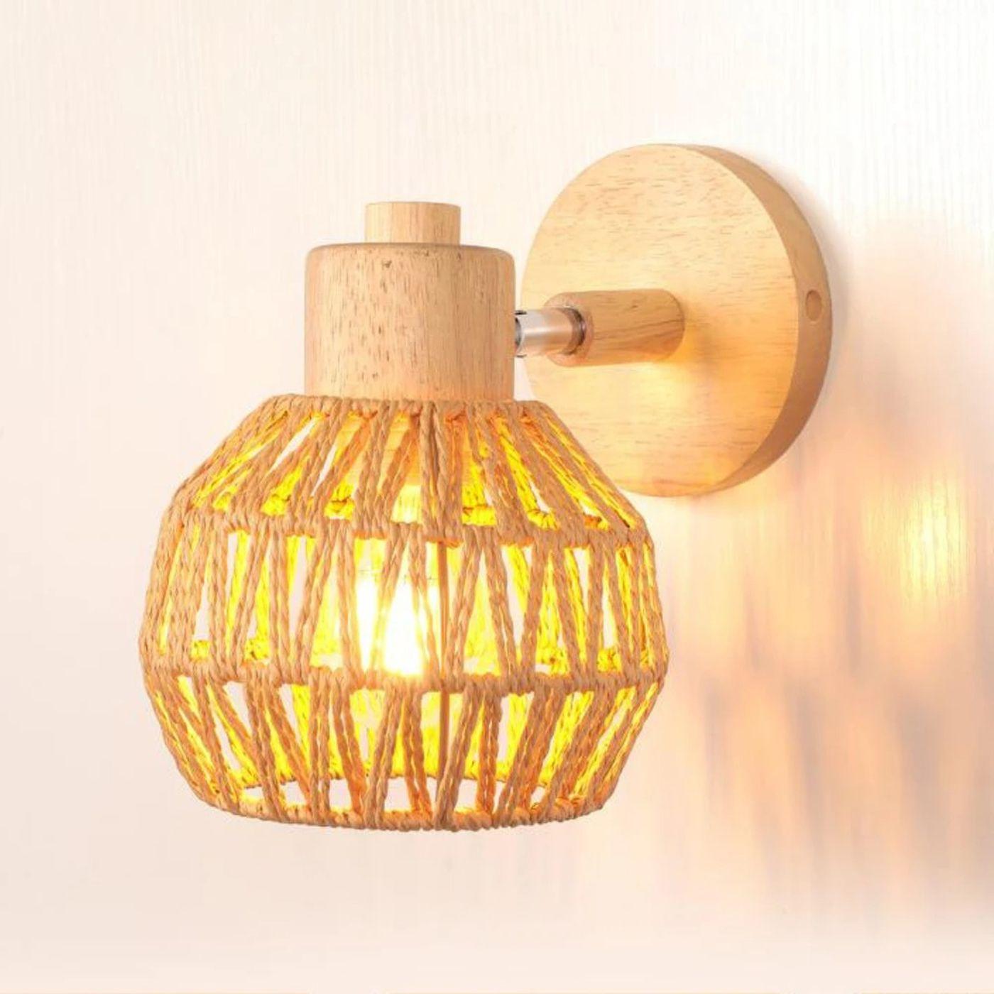 Aplique de Pared Rústico - Incluye Ampolleta / Madera / Cuerda - Disponible en Dreamy Home!