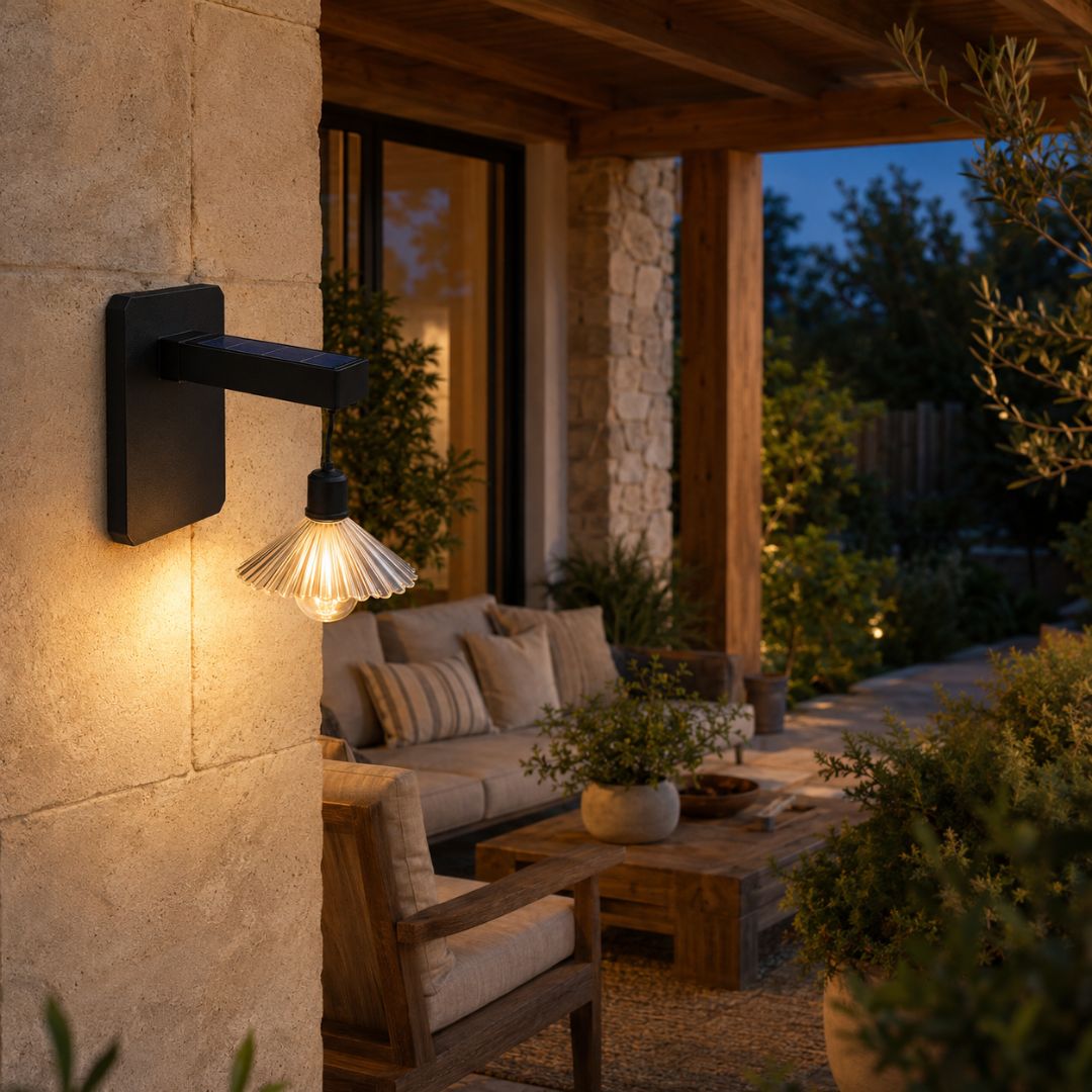Aplique Solar Decorativo con Pantalla Acanalada - Luz Cálida / IP65 - Disponible en Dreamy Home!