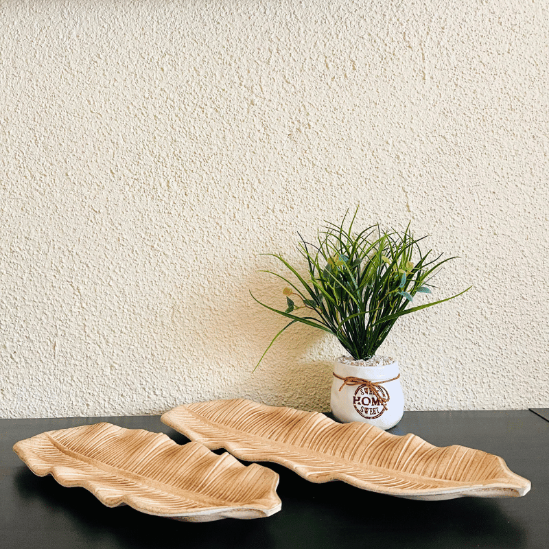 Bandeja Decorativa Diseño Hoja - 2 Unidades Madera - Decoración - Disponible en Dreamy Home!