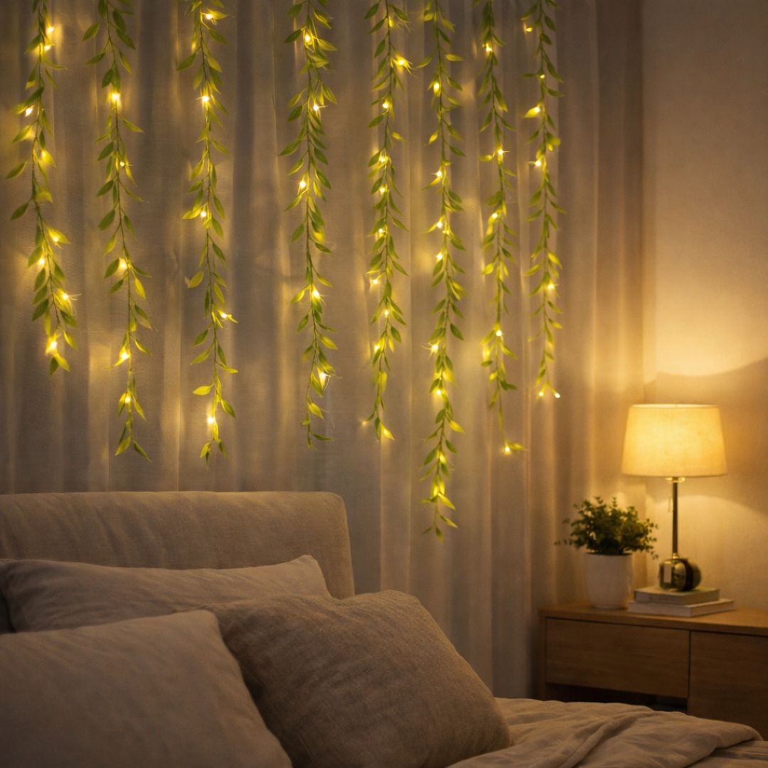 Cortina de Hojas Eléctrica - Luz Cálida / 3 x 1 m / 10 Tiras - Disponible en Dreamy Home!