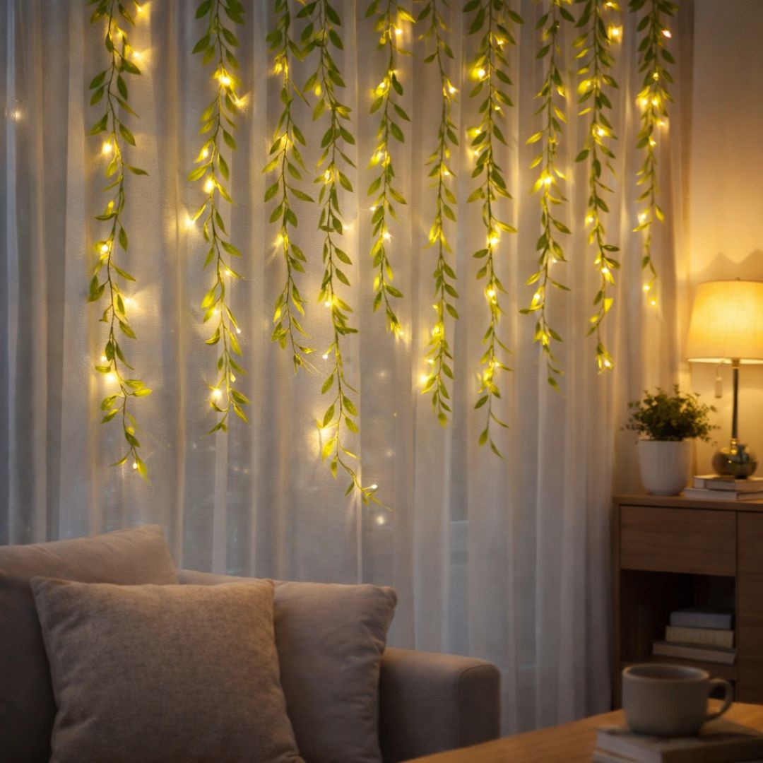Cortina de Hojas Eléctrica - Luz Cálida / 3 x 1 m / 10 Tiras - Disponible en Dreamy Home!