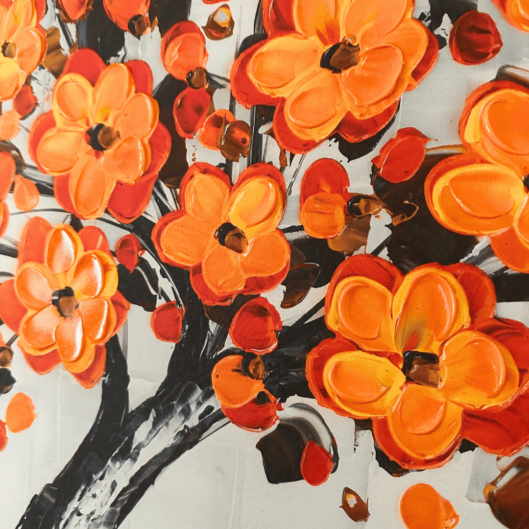 Cuadro Moderno Abstracto Flores Naranjas - 77 x 51 x 2,5 cm - Dreamy Home