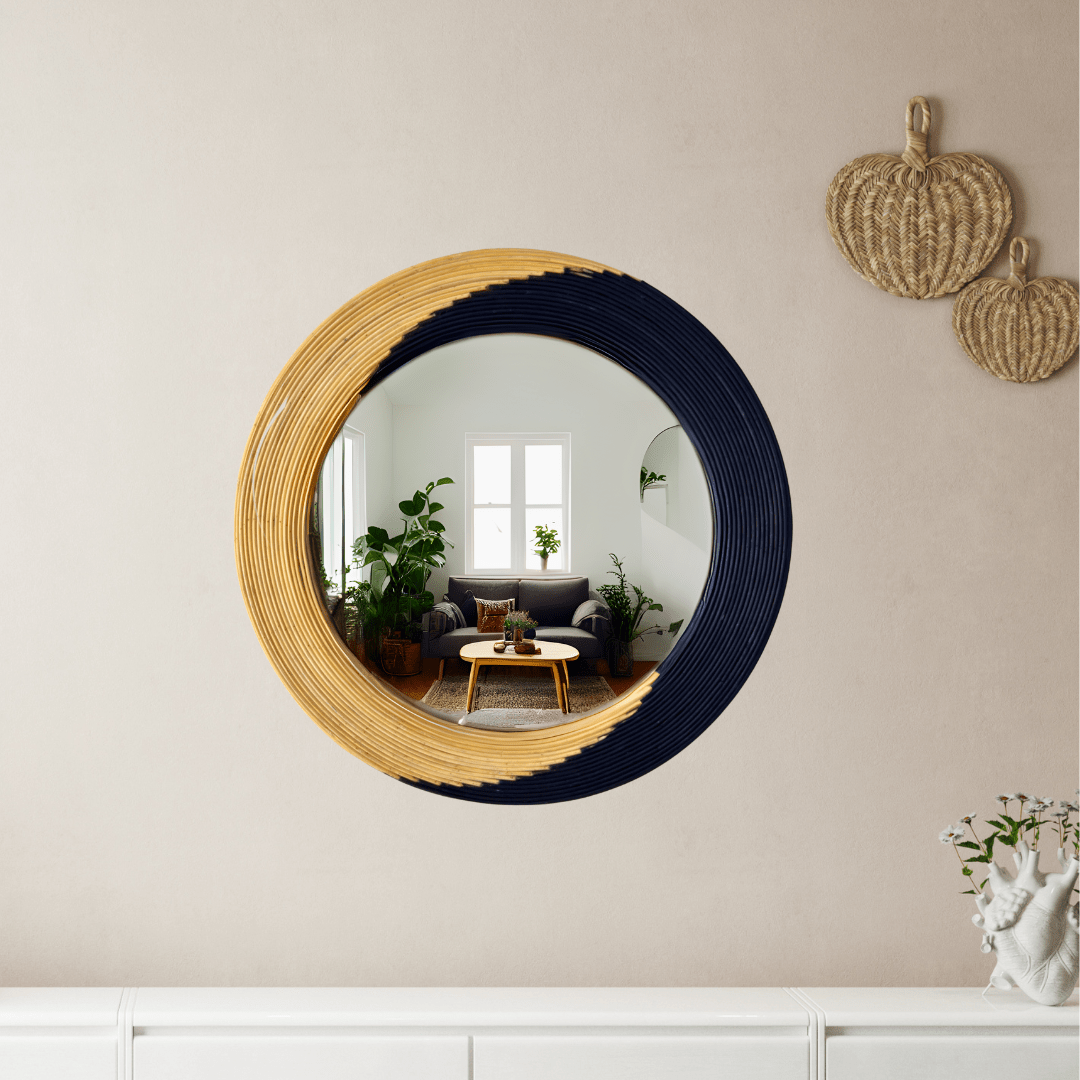 Espejo Redondo Bicolor Boho - 49 cm Diámetro - Disponible en Dreamy Home!