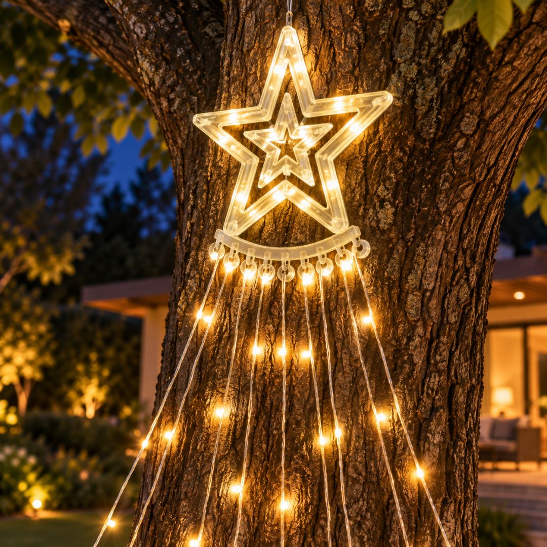 Estrella Cascada de Navidad Solar 3 m – 300 LED / Luz Cálida o Multicolor - Disponible en Dreamy Home!