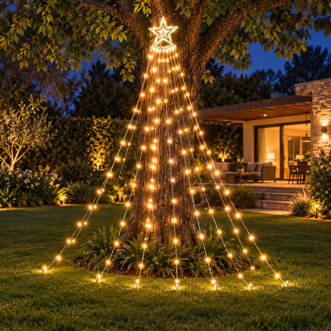 Estrella Cascada de Navidad Solar 3 m – 300 LED / Luz Cálida o Multicolor - Disponible en Dreamy Home!