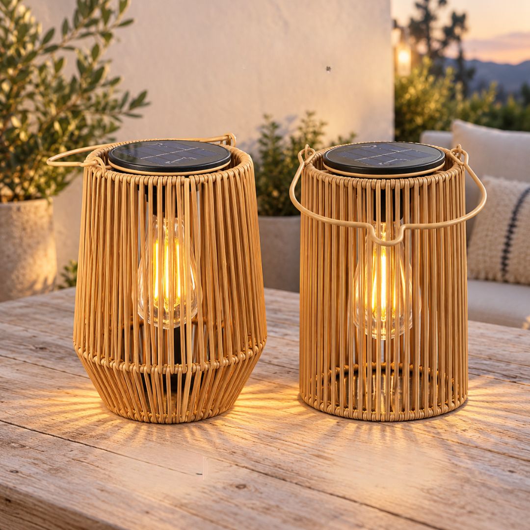 Farol Solar Decorativo Tipo Ratán – Luz Cálida / IP44 - Disponible en Dreamy Home!