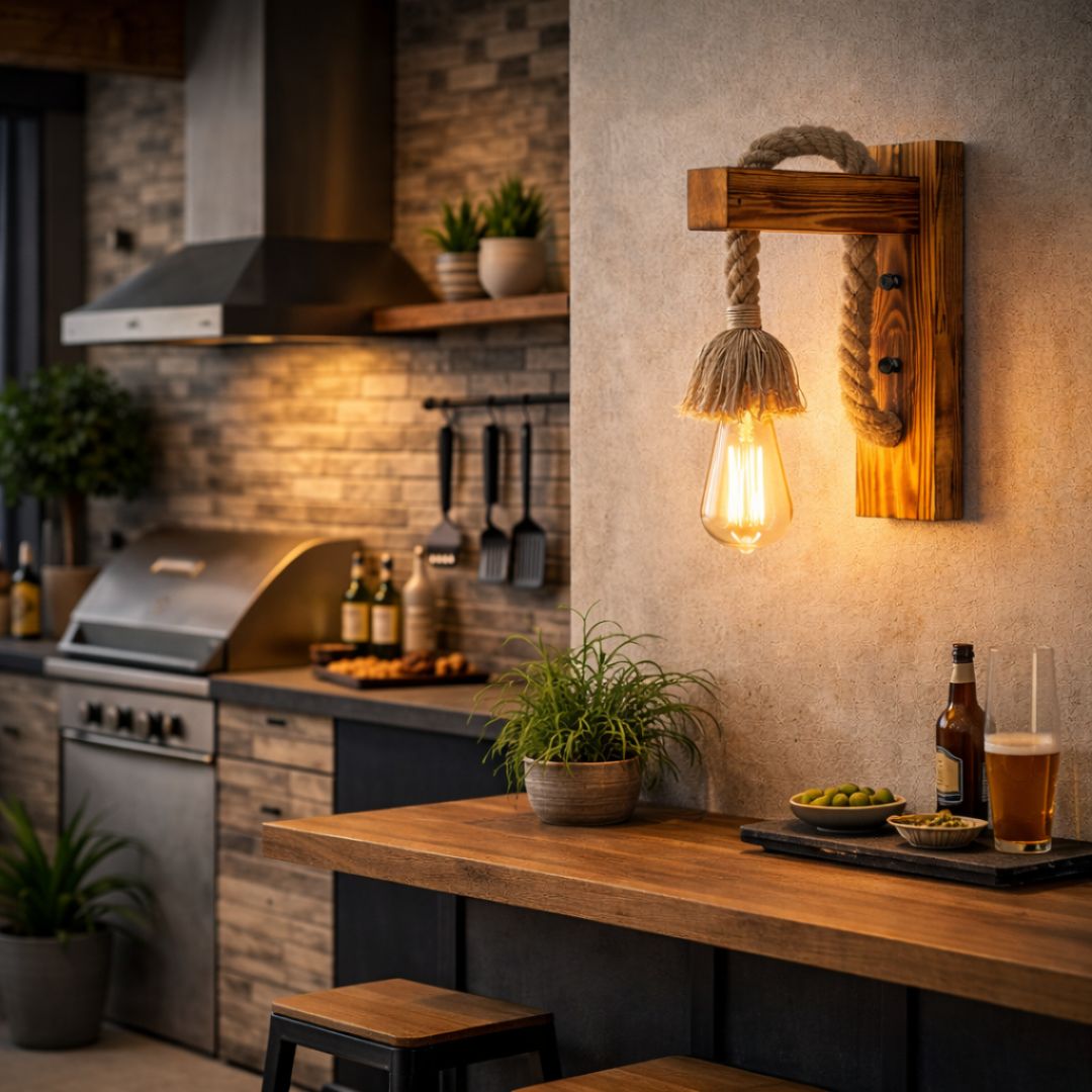 Lámpara Apliqué de Madera de Cuerda - Incluye Ampolleta - Disponible en Dreamy Home!