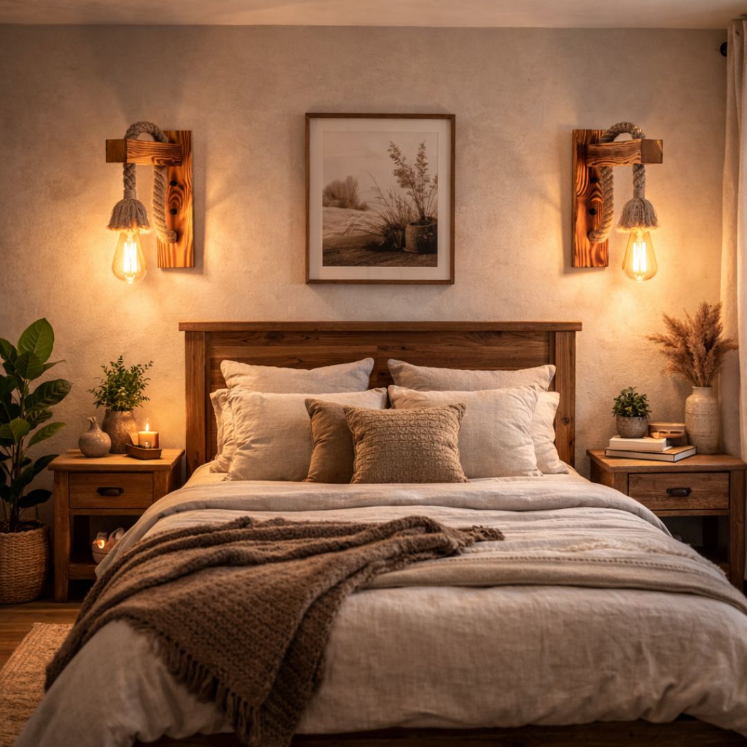 Lámpara Apliqué de Madera de Cuerda - Incluye Ampolleta - Disponible en Dreamy Home!