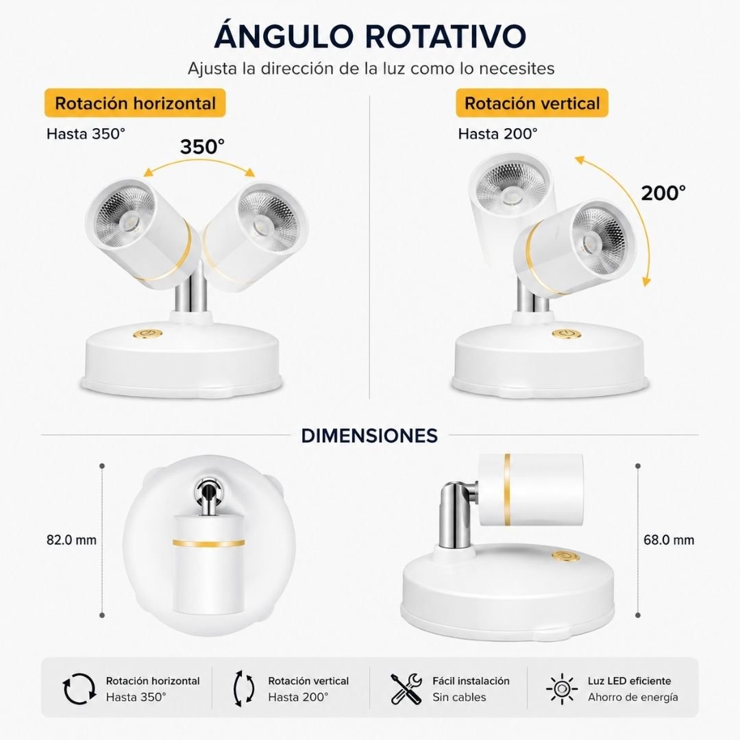 Pack 2 Focos LED Spot Touch – Pilas AA / Control Remoto / Luz Regulable - Luces nocturnas e iluminación ambiente - Disponible en Dreamy Home!