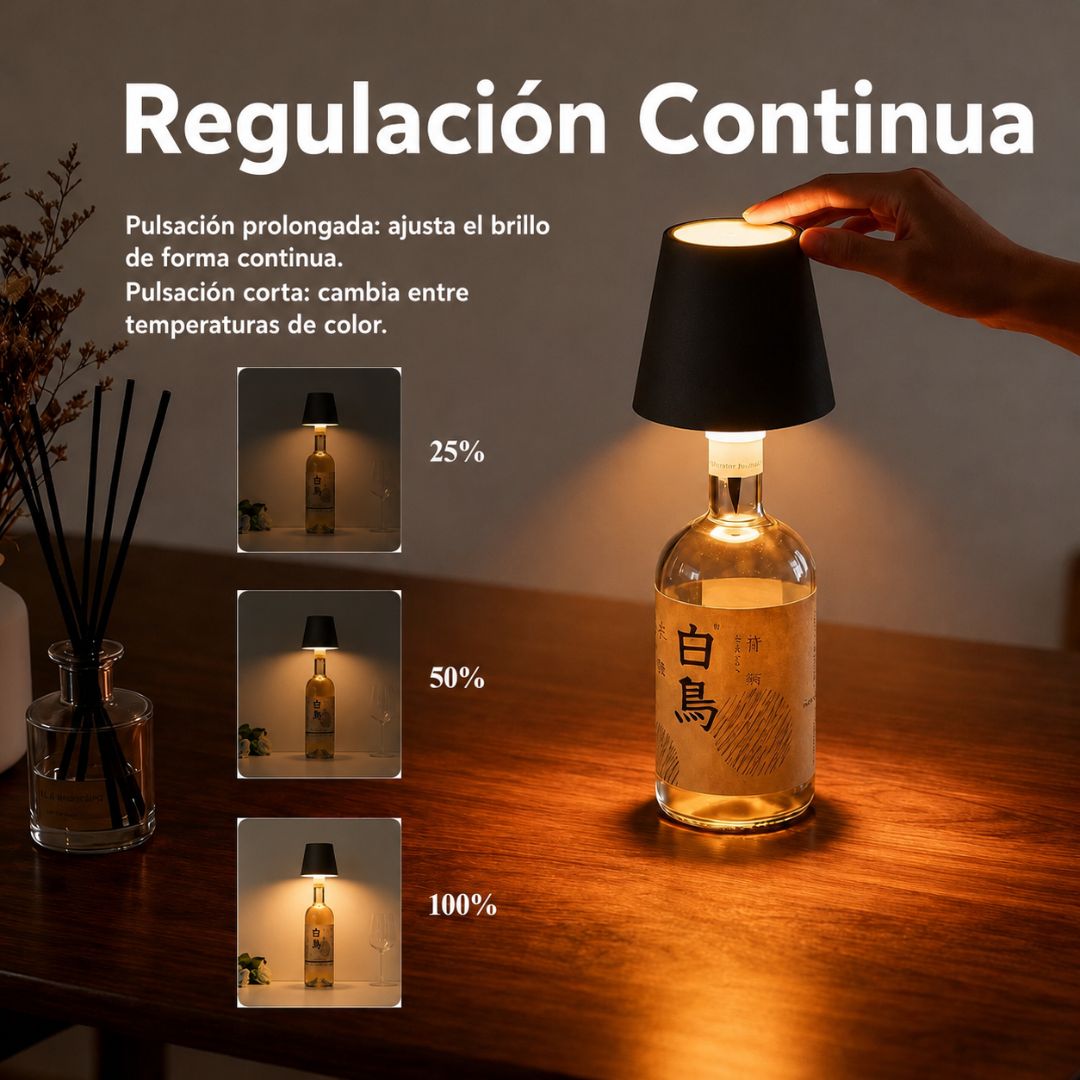 Pack 2 Lámparas Recargables para Botellas - 3 Tonos de Luz / USB C - Iluminación - Disponible en Dreamy Home!