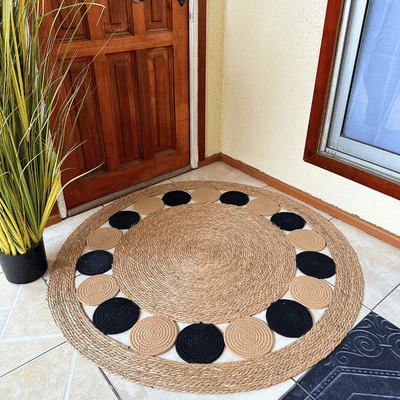 Alfombra de Ratán - Círculos Negros-Dreamy Home