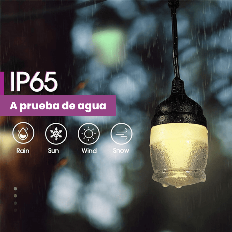 Cadena de Luces Solar - Luz Cálida 12,6 m 12 Luces Incluye Panel Solar Híbrido-Dreamy Home