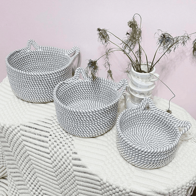 Canasto Organizador Tejido - Gris/blanco-Dreamy Home