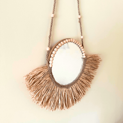 Espejo Colgante de Rafia - 40 x 32 cm-Dreamy Home