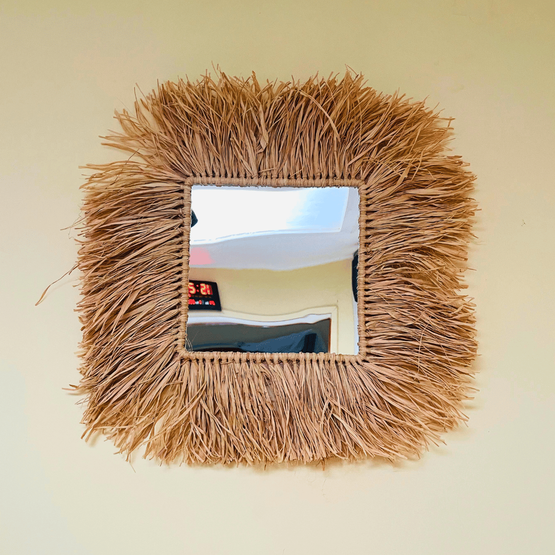 Espejo Cuadrado de Rafia - 45 x 45 cm-Dreamy Home