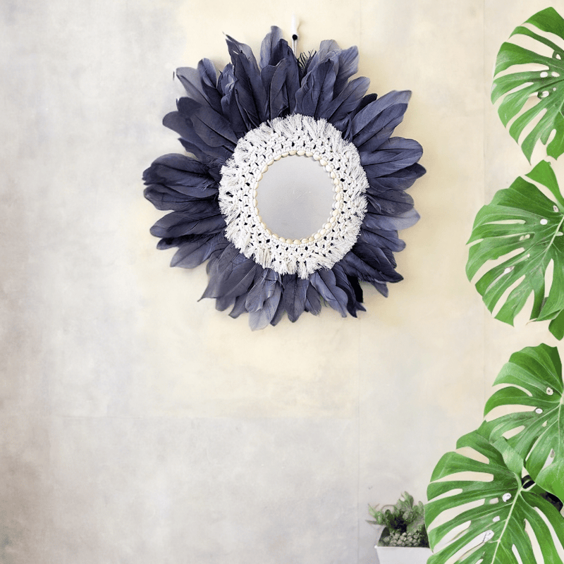 Espejo de Plumas Gris - 50 cm Diámetro-Dreamy Home