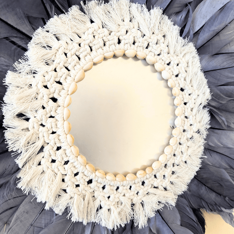 Espejo de Plumas Gris - 50 cm Diámetro-Dreamy Home