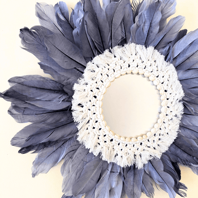 Espejo de Plumas Gris - 50 cm Diámetro-Dreamy Home