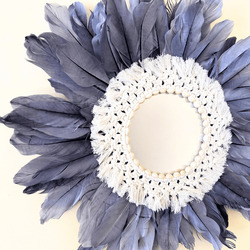 Espejo de Plumas Gris - 50 cm Diámetro-Dreamy Home