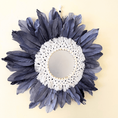 Espejo de Plumas Gris - 50 cm Diámetro-Dreamy Home