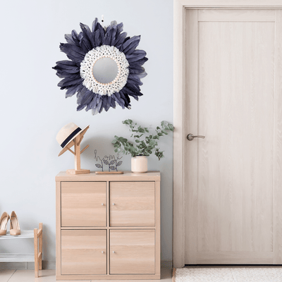 Espejo de Plumas Gris - 50 cm Diámetro-Dreamy Home