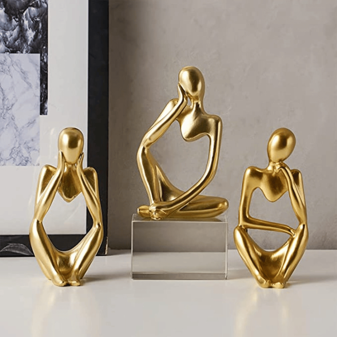 Estatua de Pensador Dorado - Diseño Abstracto-Dreamy Home