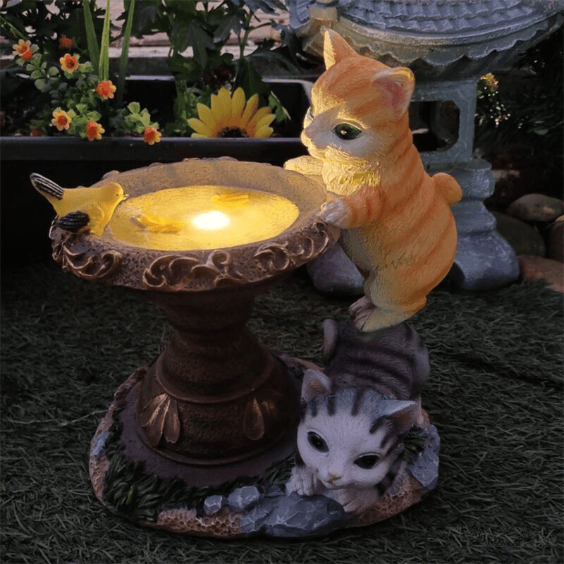 Estatua Fuente de Gato Solar - Luz Cálida IP65-Dreamy Home