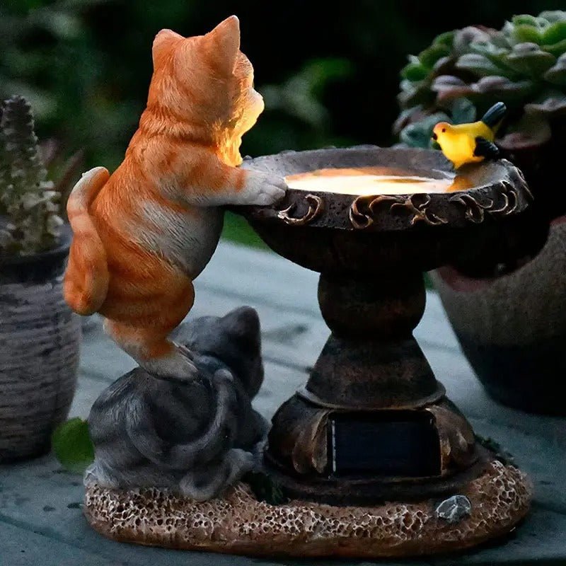 Estatua Fuente de Gato Solar - Luz Cálida IP65-Dreamy Home
