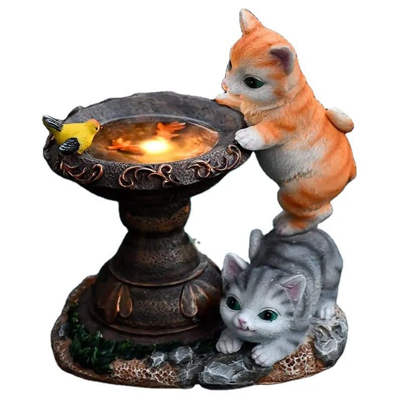 Estatua Fuente de Gato Solar - Luz Cálida IP65-Dreamy Home