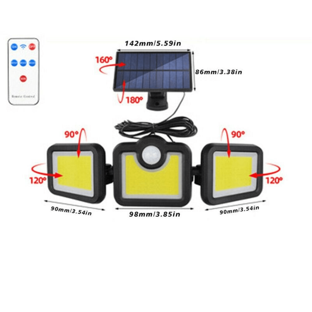 Foco Triple Solar - 120W Luz Fría Sensor de Movimiento IP65-Dreamy Home