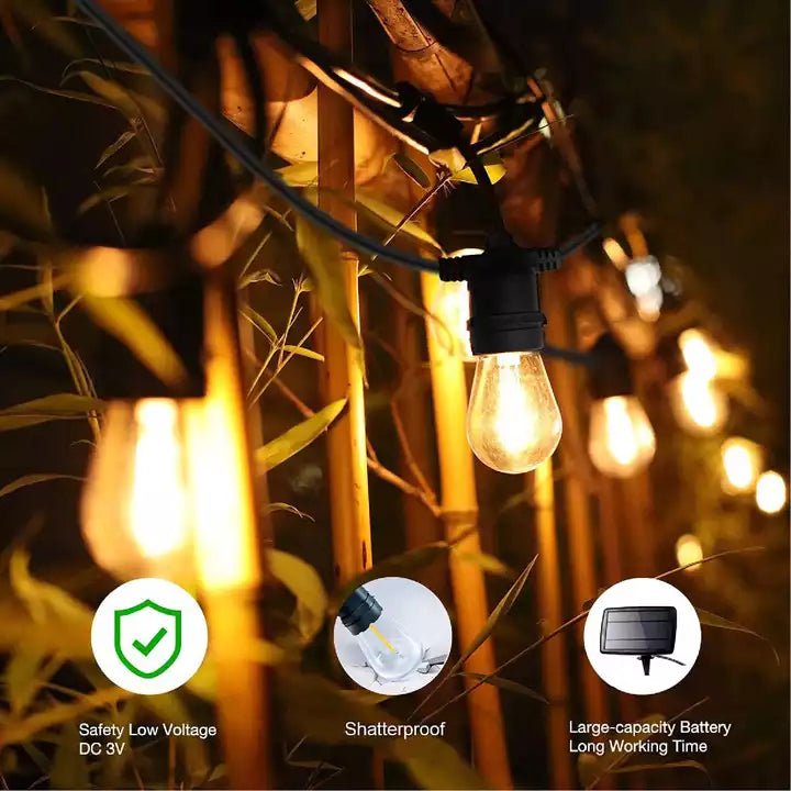 Guirnalda Solar Edison - 10 Ampolletas 10 m Luz Cálida IP65-Dreamy Home