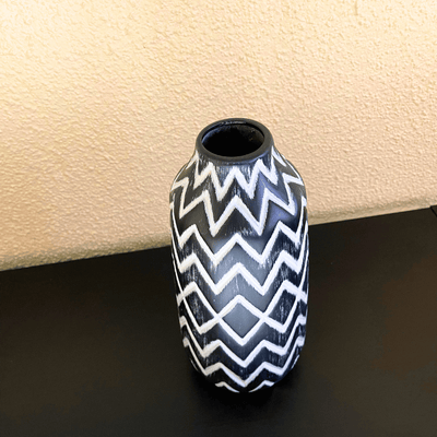 Jarrón Decorativo Diseño Zigzag - Blanco/Negro-Dreamy Home