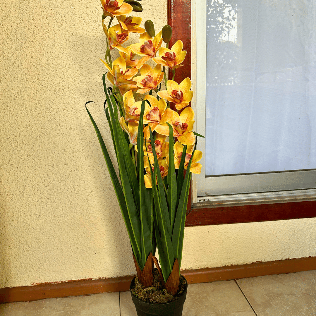 Planta Orquídea Artificial - Amarillo/Blanco Altura 88 cm-Dreamy Home