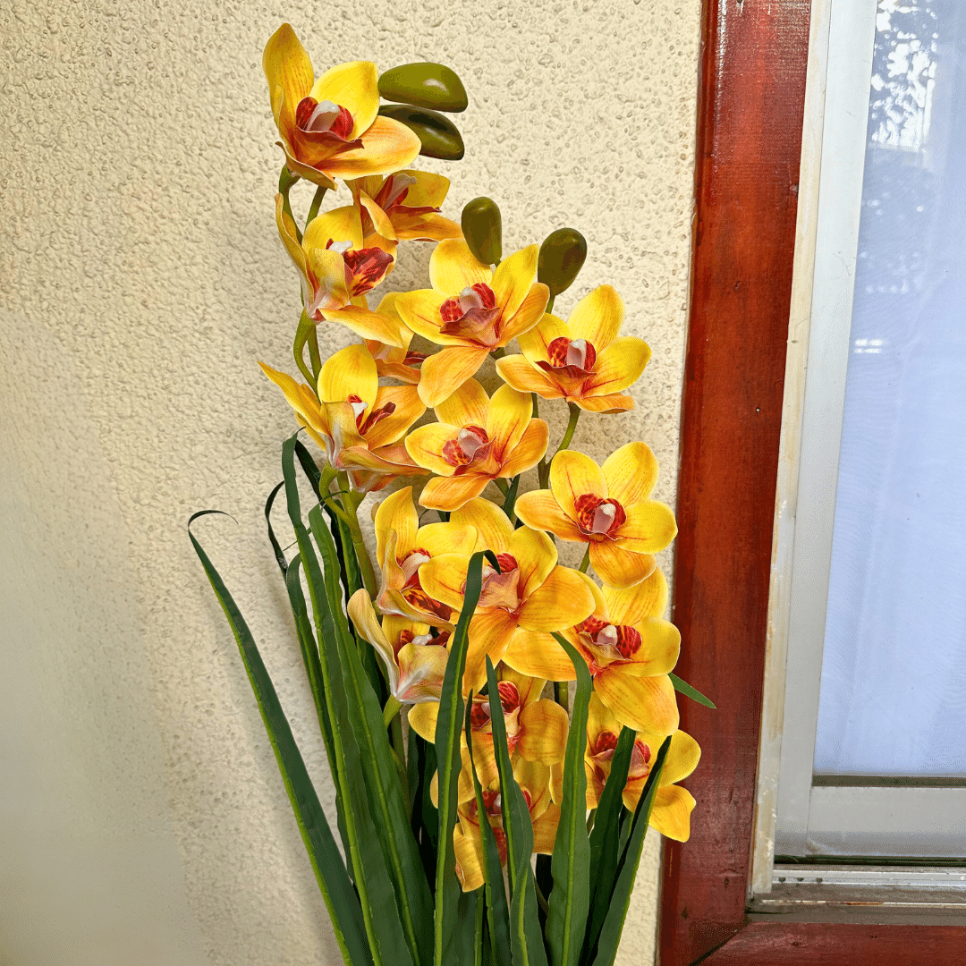 Planta Orquídea Artificial - Amarillo/Blanco Altura 88 cm-Dreamy Home
