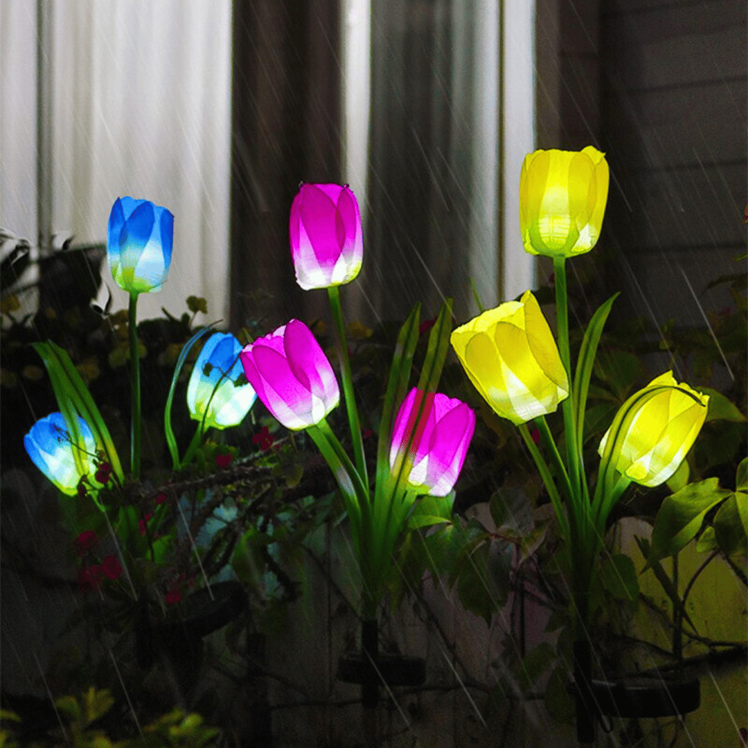 Tulipanes Solares - Luz Fría 2 Un. Color Rojo/Azul/Amarillo IP44-Dreamy Home